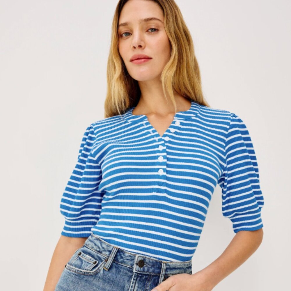 Rails Blue and White Striped Top size small Jewel Henley